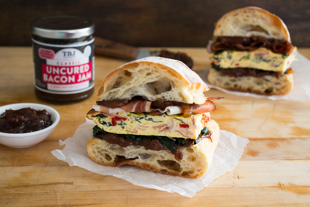 TBJ Gourmet bacon jam with freshly made breakfast sandwiches