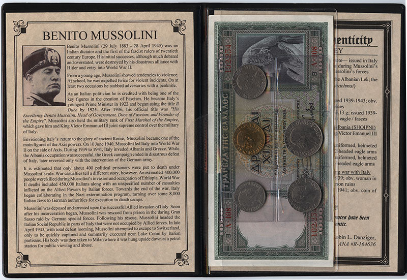 Benito Mussolini : Dictator of Italy Banknote and Coin Portfolio Album