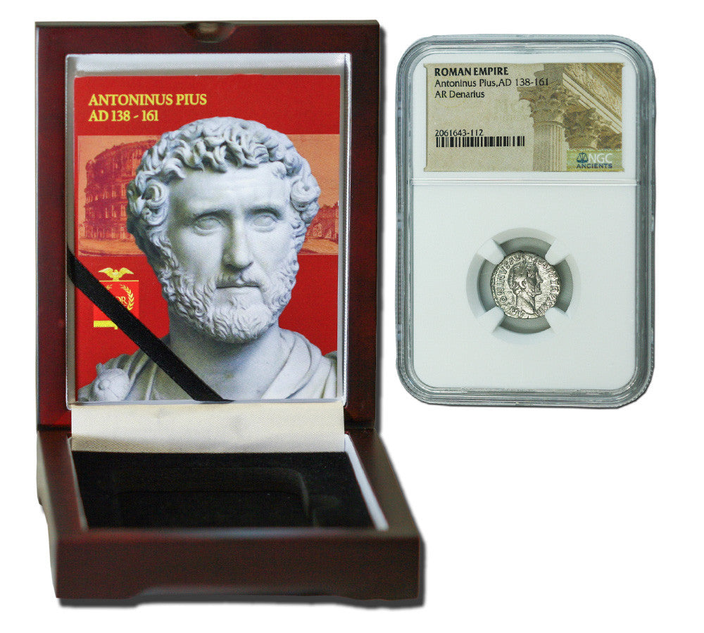 Antoninus Pius Roman Silver Denarius NGC Certified Slab Boxed Coin Collection (High grade)