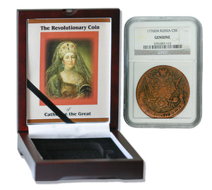 Catherine the Great 1776: Russian Five Kopek in NGC-Certified Slab Boxed Coin Collection (Medium grade)