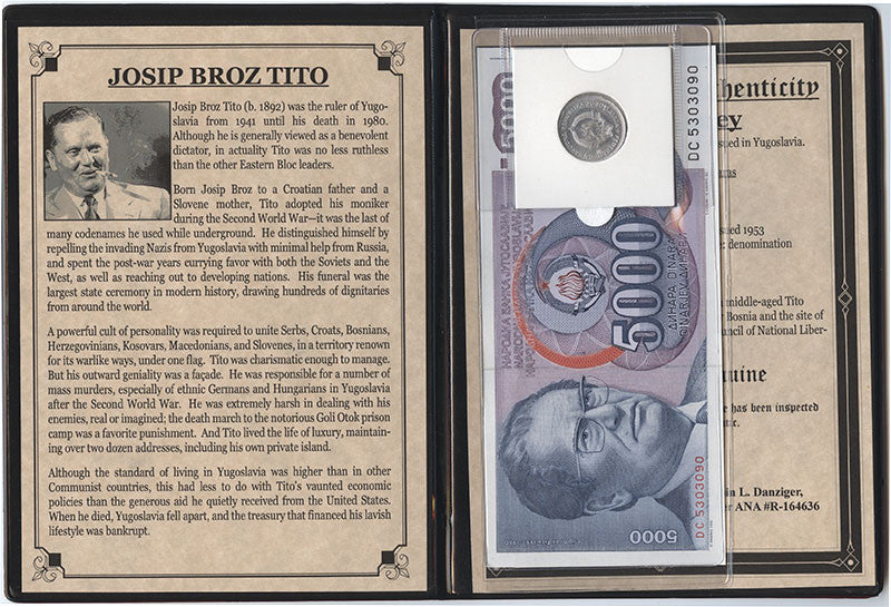 Yugoslavian Dictator Josip Broz Tito Banknote and Coin Portfolio Album