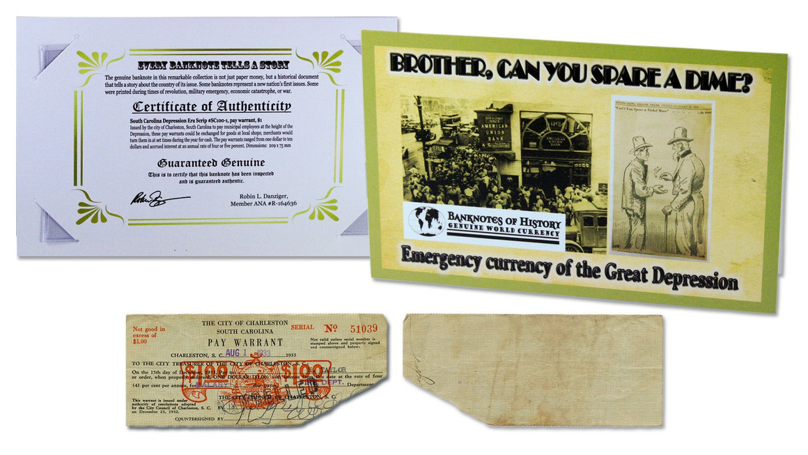 Emergency Currency of the Great Depression $1 Pay Warrant Single Banknote Folder